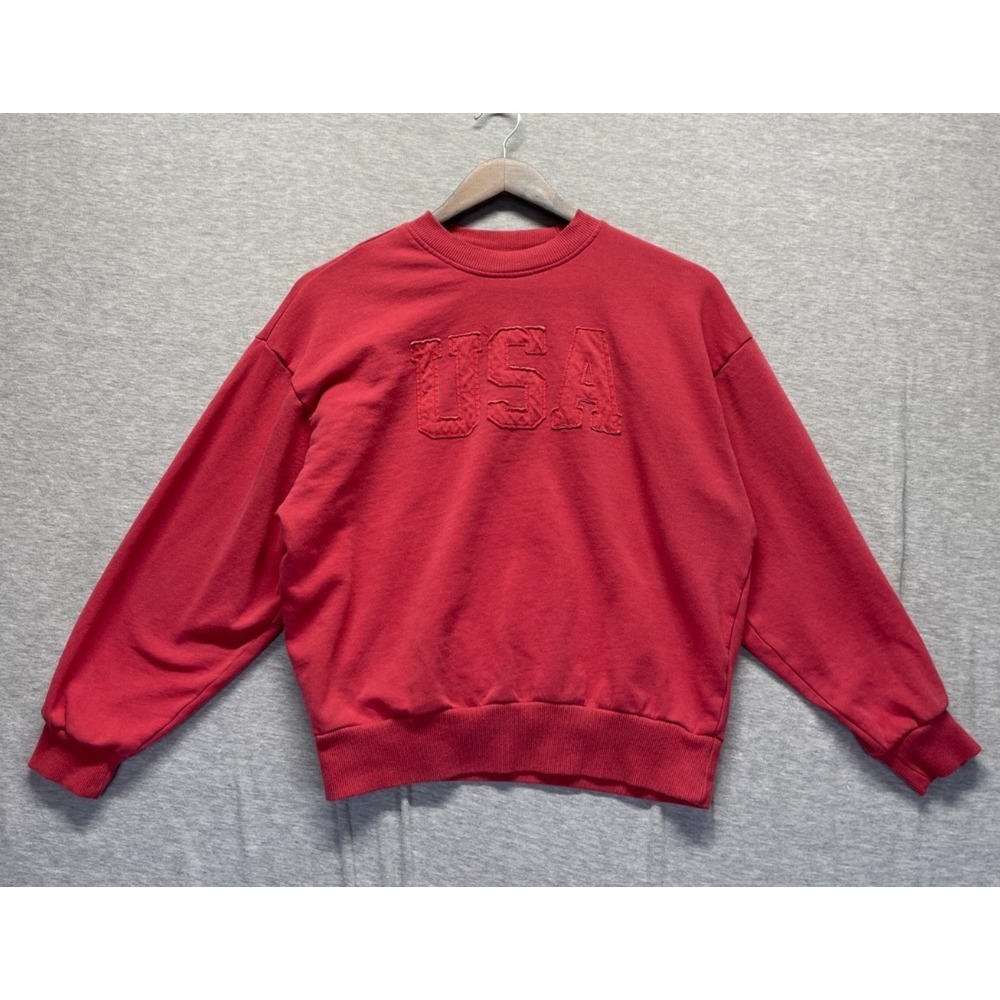 Vintage Special Thanks Sweatshirt Womens 2XS Red USA Spellout Logo Fleece Lined